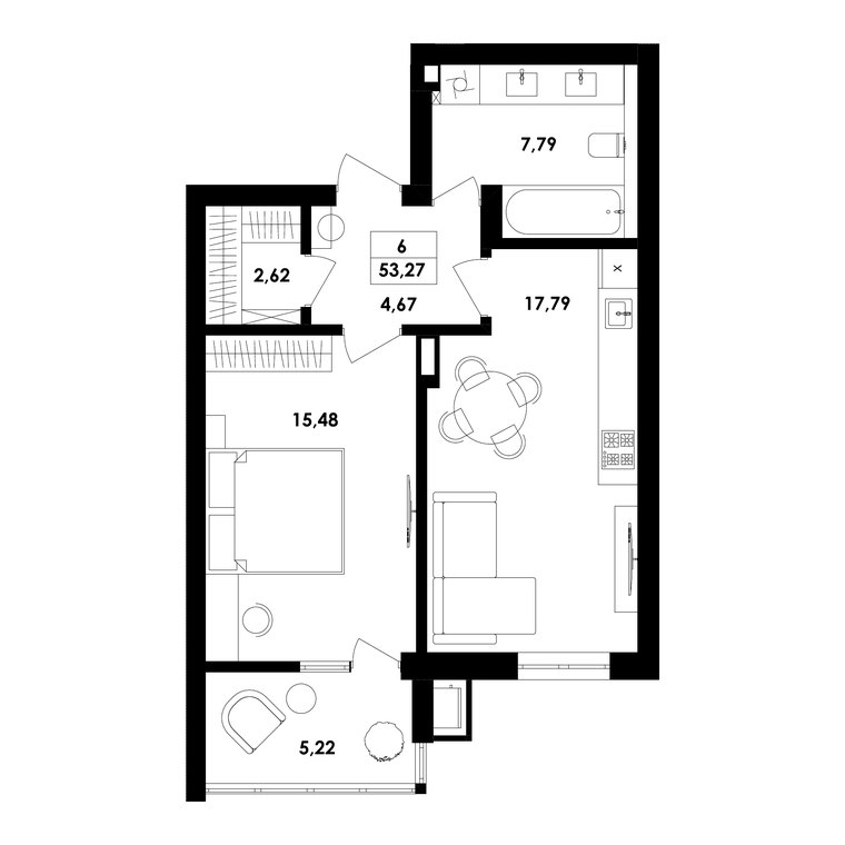 Планування — 1-кімн. 53,3 м²