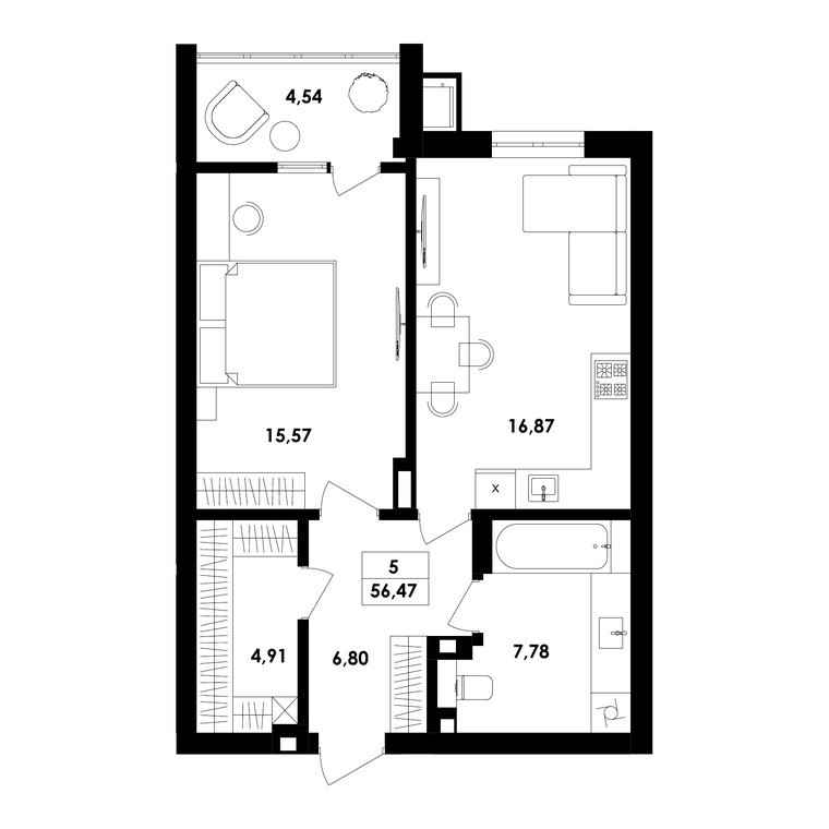 Планування — 1-кімн. 56,5 м²