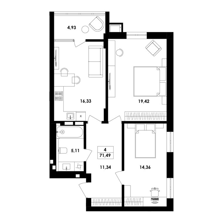 Планування — 2-кімн. 71,5 м²