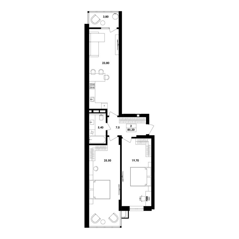 Планування — 2-кімн. 85,2 м²